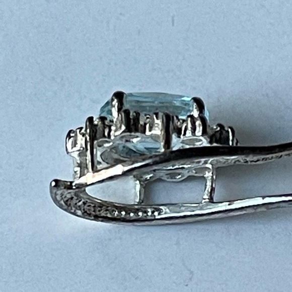 Vintage 925 Stamped Sterling Silver With Aquamarine Blue Gemstone Pendant - Picture 5 of 8